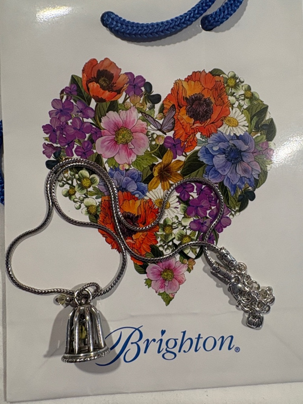 Brighton Silver Bird in a Cage Pendant Necklace on a Snake Chain